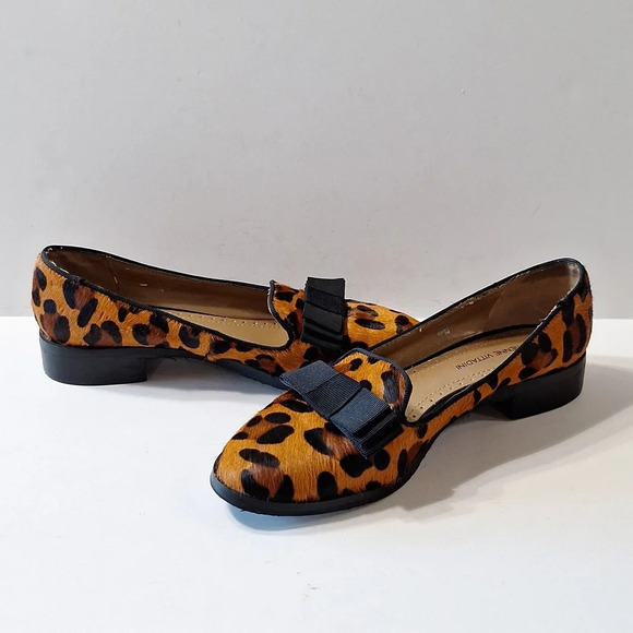 Adrienne Vittadini Preppy Leopard Print Leather Mobwife Penny Loafers 7 - Picture 5 of 10